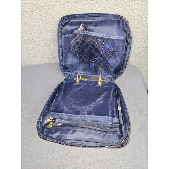 SeneGence Cosmetic Makeup Travel Bag Zipper Case With Mirror Set Faux Crocodile - Picture 13 of 14